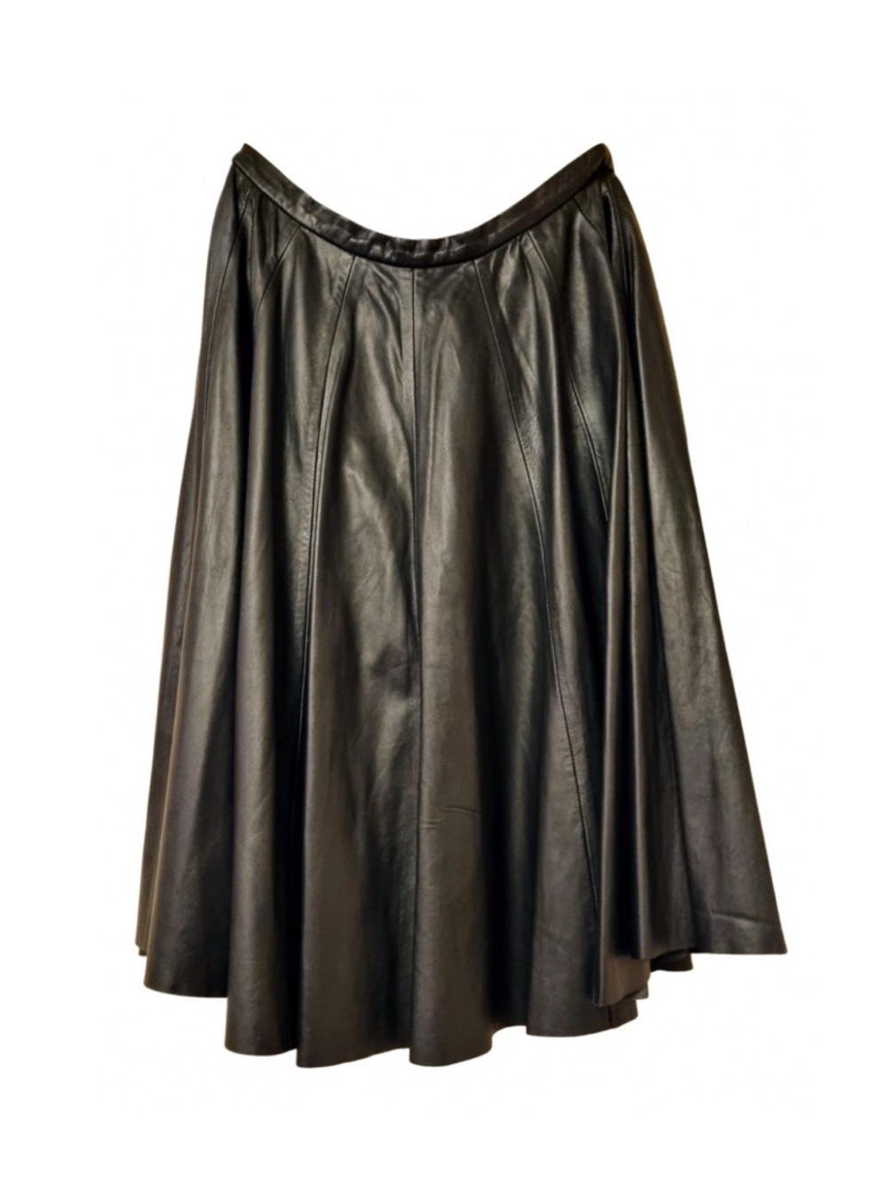 Alexander McQueen Black Leather Full A-Line Skirt